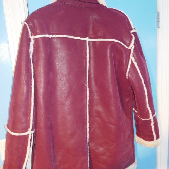 MENS 2XL Jordan Craig Denali Shearling Burgundy Fisherman PIMP FUR Coat Jacket - Picture 13 of 13